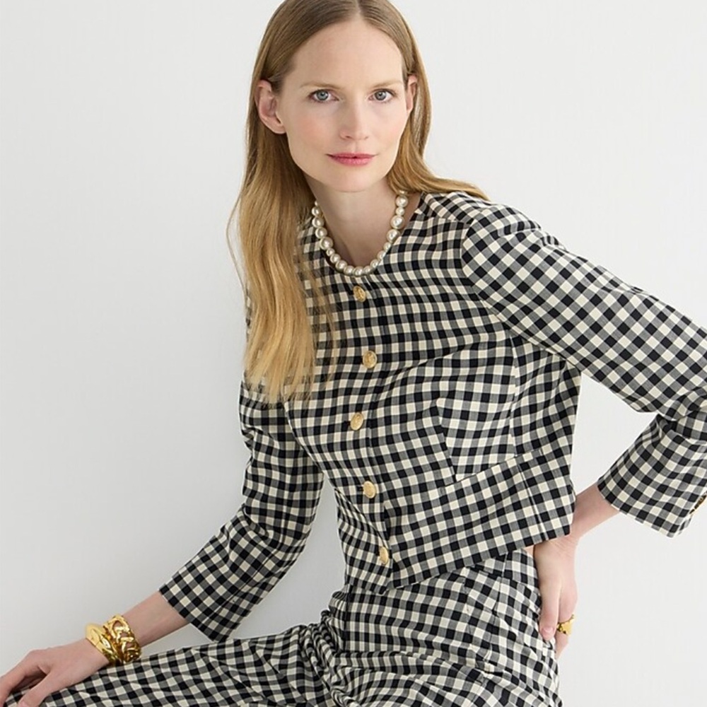 J. Crew - Louisa Lady Jacket in Gingham Stretch Italian Wool Blend - Black Ivory